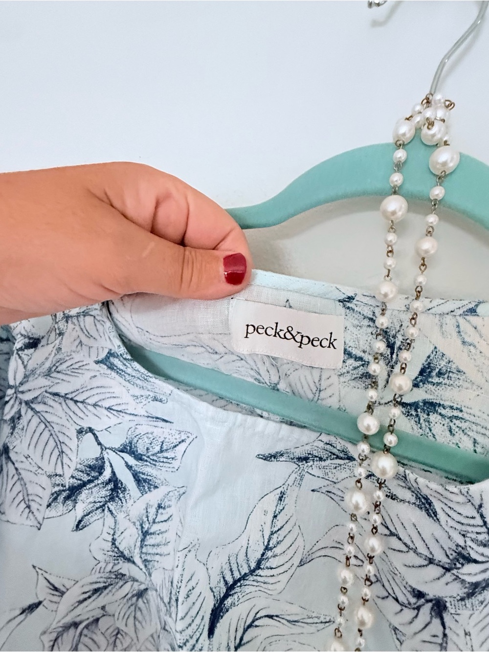 Peck & Peck Womens Top XL blue linen floral tropical batwing short sleeve EUC - Picture 5 of 14